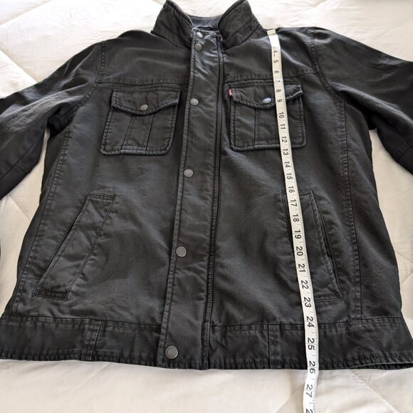 LEVIS Jacket Men's S Black Denim Trucker Mock Neck Snap Pockets Casual Biker - Picture 11 of 14
